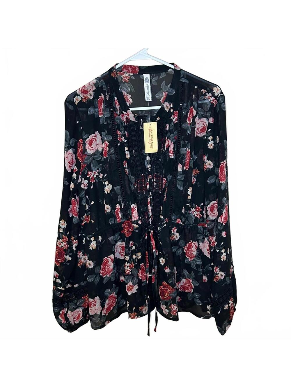 NWT American Rag Rose Floral Tunic Women's Size XL Black